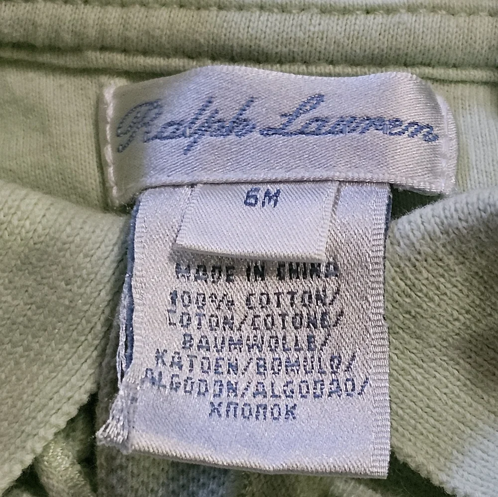 Ralph Lauren Girls Ruffle Trim Cotton Dress Green Pink Pony 6M‎ Quality